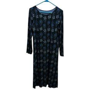 Gudrun Sjoden Black Blue Floral Modal Midi Dress M Soft Stretchy Lettuce Trim